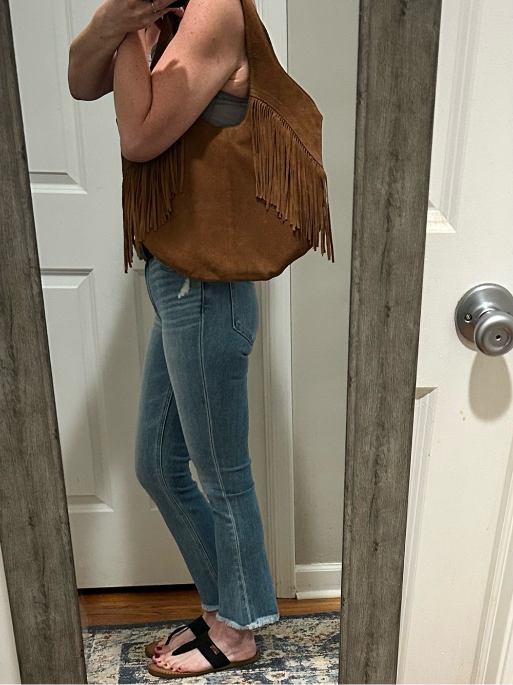 🍀Lucky Brand Nyra Suede Leather Fringe Tote Shoulder Bag in Rust Brown - Picture 8 of 16
